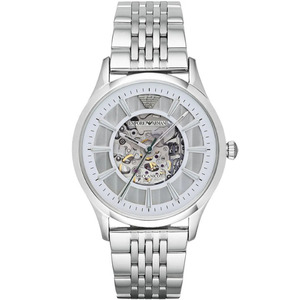 Emporio Armani Meccanico Skeleton Silver Dial Silver Steel Men's Watch AR1945
