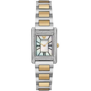 Emporio Armani Womens Watches: Emporio Armani Genni Rectangular White MOP Dial Two-tone Women's Watch - AR11642