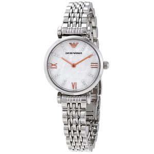 Emporio Armani Womens Watches: Emporio Armani Gianni T-Bar White MOP Dial Silver Women's Watch - AR11204