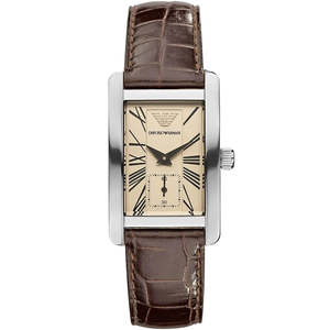 Emporio Armani Gianni Rectangular Dark Brown Genuine Leather women's watch - AR0155