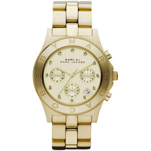 Marc By Marc Jacobs: Marc By Marc Jacobs Blade Chronograph Gold Dial Gold Tone Watch - MBM3101