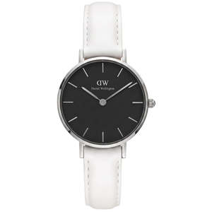 Daniel Wellington Petite Bondi Black Dial 32mm Silver Case White Leather Ladies &hellip;