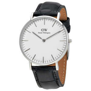 Daniel Wellington Reading 36mm White Dial Black Genuine Leather Silver Watch - DW00100058