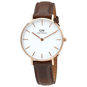 Daniel Wellington Watches: Daniel Wellington Petite Bristol 32mm White Dial Brown Genuine Leather Women's Watch - DW00100171