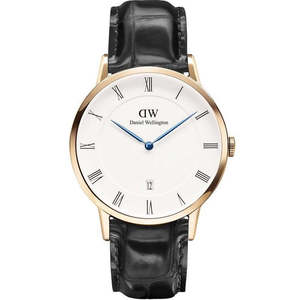 Daniel Wellington Watches: Daniel Wellington Dapper Reading 38mm White Dial Black Genuine Leather Gold Date Watch - DW00100107