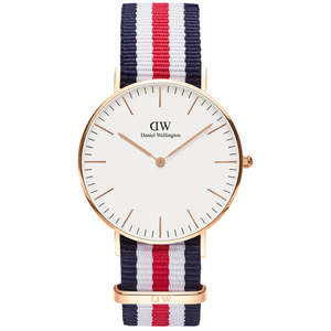 Daniel Wellington Watches: Daniel Wellington Canterbury 36mm White Dail Tricolour Nato Strap Gold Watch - DW00100030
