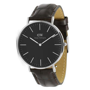 Daniel Wellington Mens Watches: Daniel Wellington York 40mm Black Dial Genuine Leather Men's Silver Watch - DW00100134