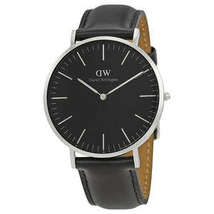 Daniel Wellington Sheffield 40mm Black Dial Genuine Leather Men's Silver Wa&hellip;