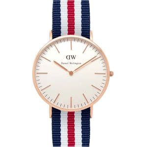 Daniel Wellington Canterbury 40mm White Dial Tricolour Nato Strap Men's Gol&hellip;