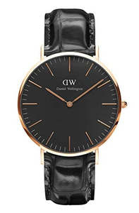 Daniel Wellington Reading 40mm Black Dial Genuine Leather Men's Gold Watch - DW00100129