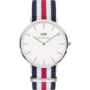 Daniel Wellington Canterbury 40mm White Dial Tricolour Nato Strap Men's Sil&hellip;