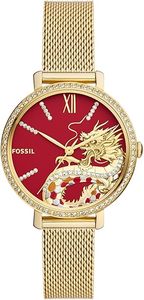 Fossil Jacqueline Dragonsteel Limited Edition Red Dial Gold Mesh Strap Watch for&hellip;