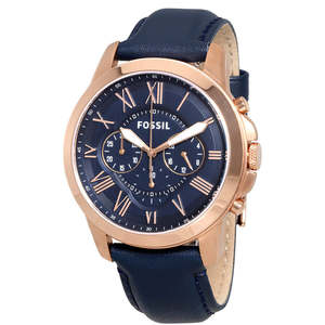 Fossil Watches: Fossil Grant Multi-Function Navy Dial Navy Leather Men's Watch FS4835