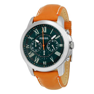 Fossil Watches: Fossil Grant Chronograph Hunter Green Dial Tan Leather Men's Watch - FS4918