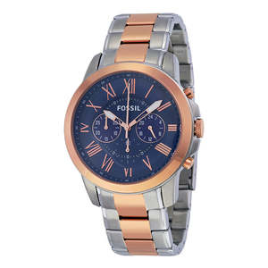 Fossil Mens Watches: Fossil Grant Chronograph Blue Dial Two-tone Men's Watch - FS5024