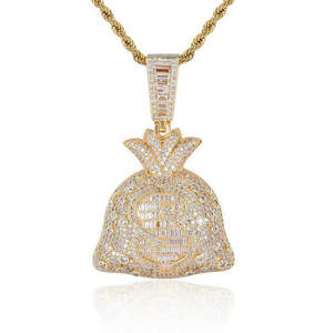 Jewellery: Big Daddy Iced Out Dollar Money Bag Pendant