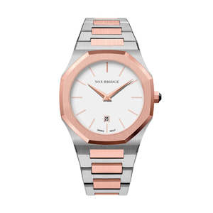 Nox Bridge Womens Watches: Noxbridge Revo White Dial Two-Tone Watch ECC40TT