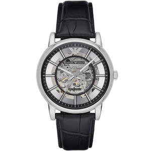 Emporio Armani Luigi Skeleton Automatic Black Genuine Leather Men's Watch - AR1981