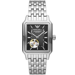Mens Automatic Watches: Emporio Armani Diego Automatic Rectangle Silver Men's Watch - AR60057