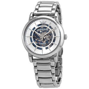 Mens Automatic Watches: Emporio Armani Automatic Silver Skeleton Dial Men's Watch AR60006