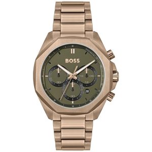 Mens Gold Watches: Hugo Boss Classic Chronograph Olive Green Dial Beige Gold Steel Strap Watch For Men - 1514019
