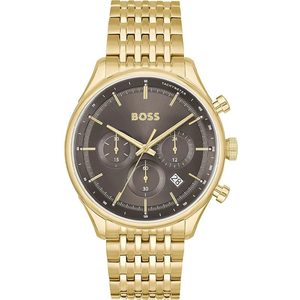 Mens Gold Watches: Hugo Boss Gregor Chronograph Grey Dial Gold Steel Strap Watch For Men - 1514051