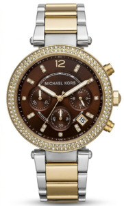 Womens Fashion Watches: Michael Kors Parker Chronograph Brown Dial Two Tone Steel Strap Women's Watch MK6118