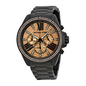 Womens Fashion Watches: Michael Kors Everest  Chronograph Rose Dial Black Ion-plated Ladies Watch MK5879