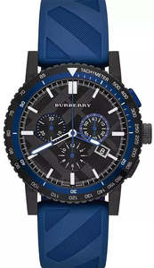 Burberry Mens Watches: Burberry The City Sport Chronograph Black Dial Blue Rubber Strap Watch For Men - BU9807