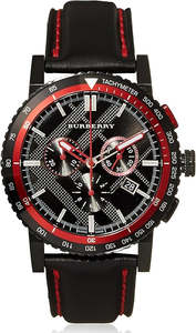 Burberry Mens Watches: Burberry City Chronograph Black Dial Black Leather Strap Watch for Men - BU9803