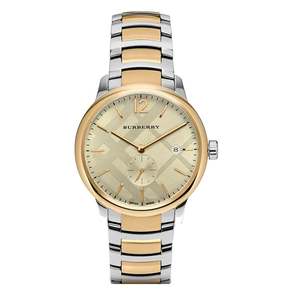 Burberry Mens Watches: Burberry The Classic Small Seconds Champagne Check Dial Two Tone Gold Watch BU10011