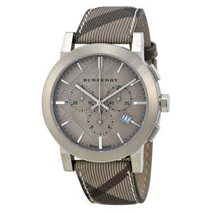 Burberry Mens Watches: Burberry Brown Impressed Check Dial Check Fabric Strap Men's Watch BU9361
