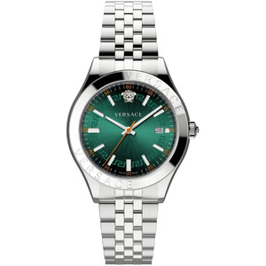 Versace: Versace Hellenyium Silver Green Dial Men's Watch VEVK01021