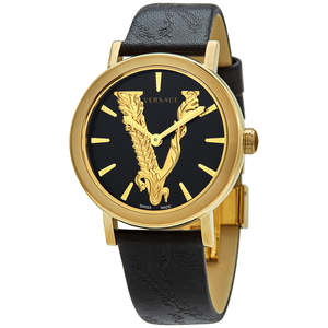 Versace Womens Watches: Versace Virtus Quartz Black Dial Black Leather Women's Watch - VEHC00119