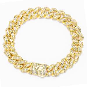 Big Daddy Womens Bracelets: Big Daddy 12MM Baguette Miami Cuban Link Gold Iced Out Bracelet