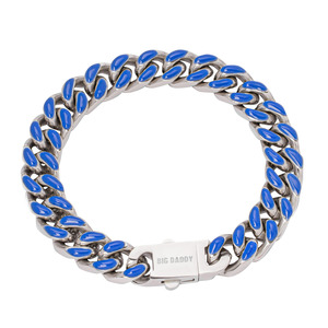 Big Daddy Enamel: Big Daddy 13MM Enamel Blue Steel Cuban Bracelet
