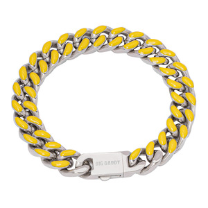 Big Daddy Enamel: Big Daddy 13MM Enamel Yellow Steel Cuban Bracelet