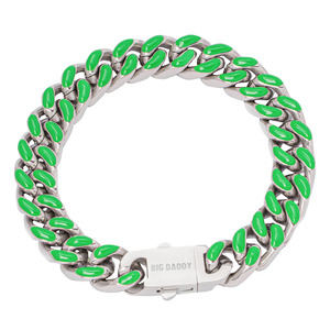 Big Daddy Enamel: Big Daddy 13MM Enamel Green Steel Cuban Bracelet