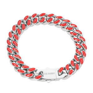 Big Daddy Enamel: Big Daddy 13MM Enamel Red Steel Cuban Bracelet