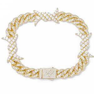 Big Daddy Spiked: Big Daddy 10MM Spiked Horns Iced Out Gold Bracelet