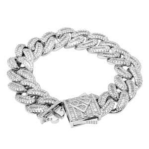 Big Daddy Baguette: Big Daddy 20MM Baguette Iced Out Cuban Link Silver Bracelet