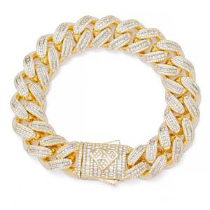Big Daddy Baguette: Big Daddy 18MM Baguette Gold Iced Out Cuban Link Bracelet