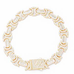 Big Daddy 12MM Baguette Byzantine Iced Out Gold Bracelet