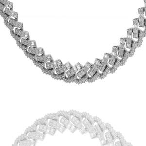 Big Daddy Baguette: Big Daddy 12MM Baguette Cuban Diamond Silver Iced Out Chain