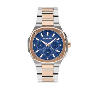 Quantum Womens Watches: Quantum Adrenaline Patterned Multi-Function Blue Dial Two-Tone Watch ADG1032.590