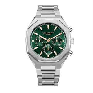Lee Cooper: Lee Cooper Multifunction Green Dial Silver Men's Watch - LC08045.370