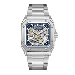 Lee Cooper: Lee Cooper Edward Automatic Square Case Blue Dial Silver Watch - LC08198.390