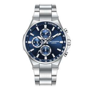 Lee Cooper: Lee Cooper Contemporary Multifunction Blue Dial Silver Watch - LC08219.390