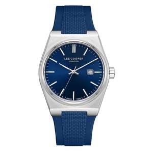 Lee Cooper: Lee Cooper Zane Date Window Blue Dial and Silicone Strap Silver Watch - LC08250.399