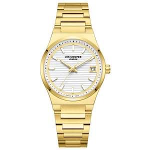 Lee Cooper Classic Date Window Silver Dial Gold Watch - LC08289.130
